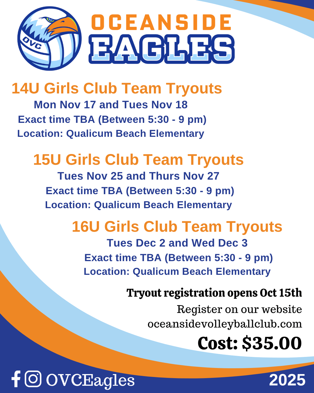 Tryouts open for Oceanside Eagles Volleyball!