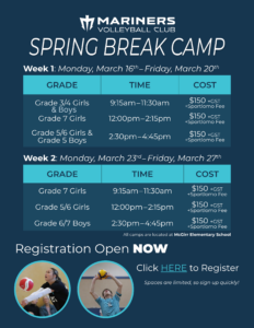 Mariners Volleyball Club Spring Break Camps