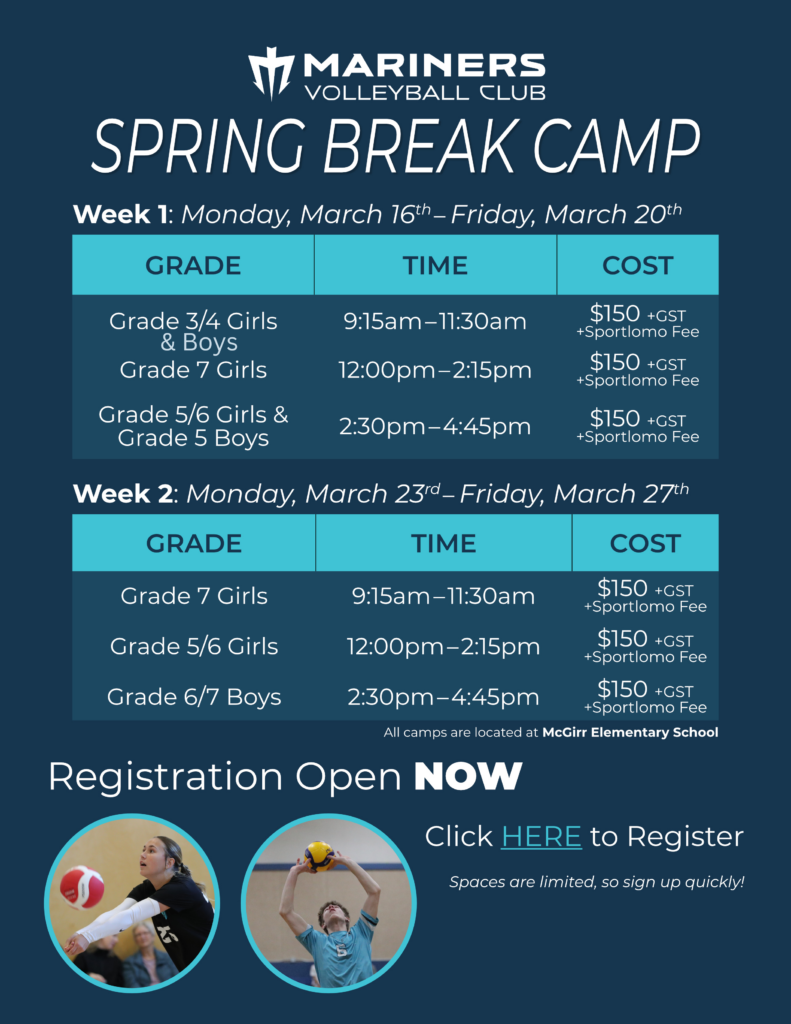 Mariners Volleyball Club Spring Break Camps