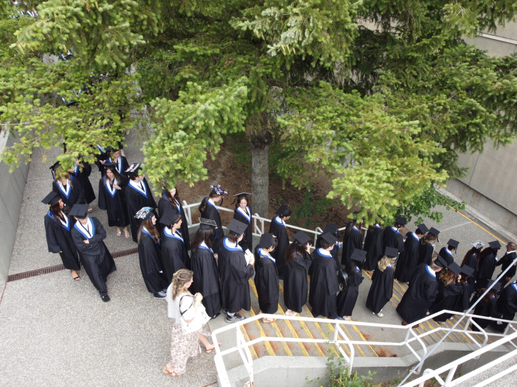 grads heading to the VIU gym - drone image