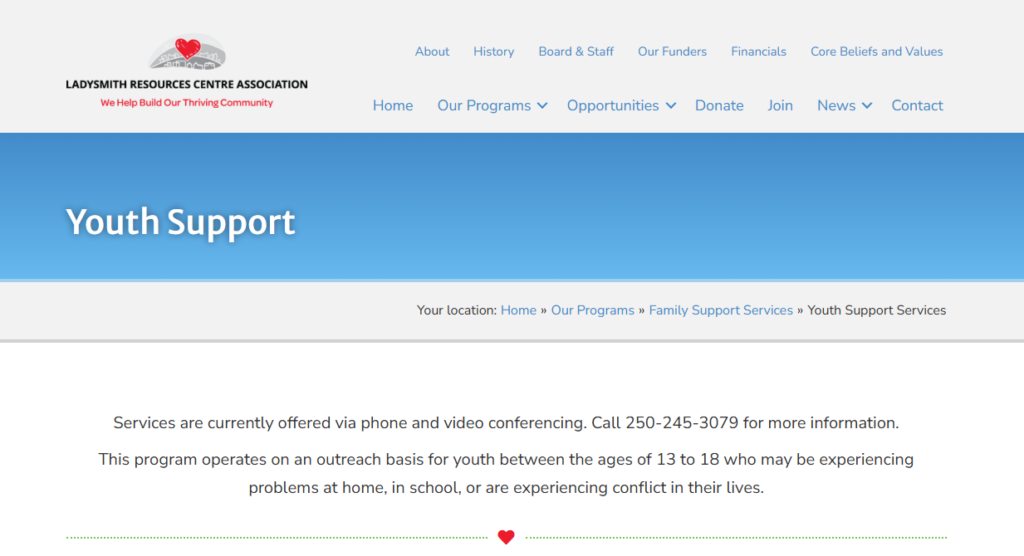 LRCA Youth Support page