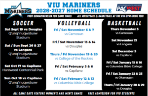 VIU Mariners Soccer Volleyball and Basketball schedules