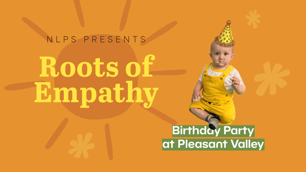 "Roots of Empathy. Birthday Party at Pleasant Valley" Image of a baby with cupcake on his face