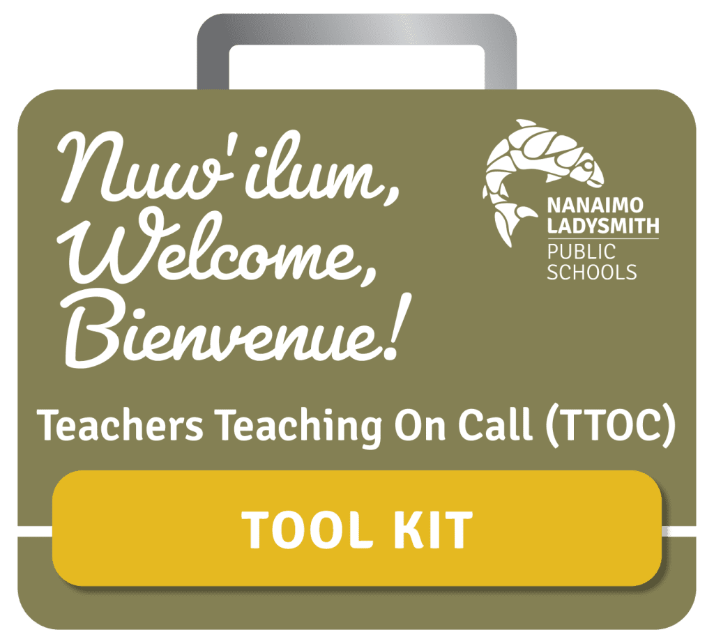 "Nuw'ilum, Welcome,, Bienvenue! Teachers Teaching on Call - Tool kit"
Tool kit graphic with NLPS Logo