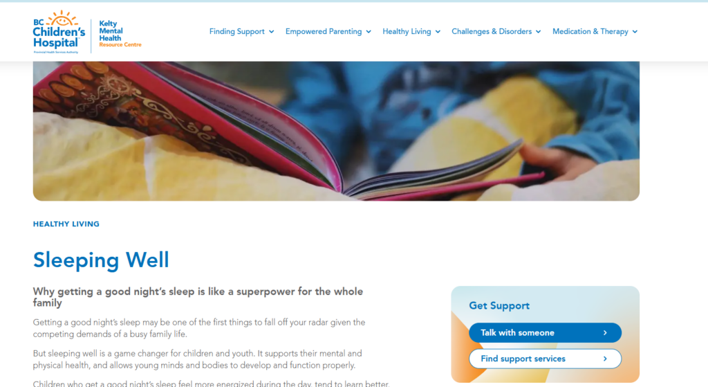 BC children's hospital - Sleeping Well