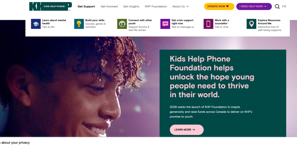 Kids Help Phone page