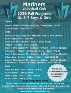 Mariners Volleyball Club 2026 Fall Programs
