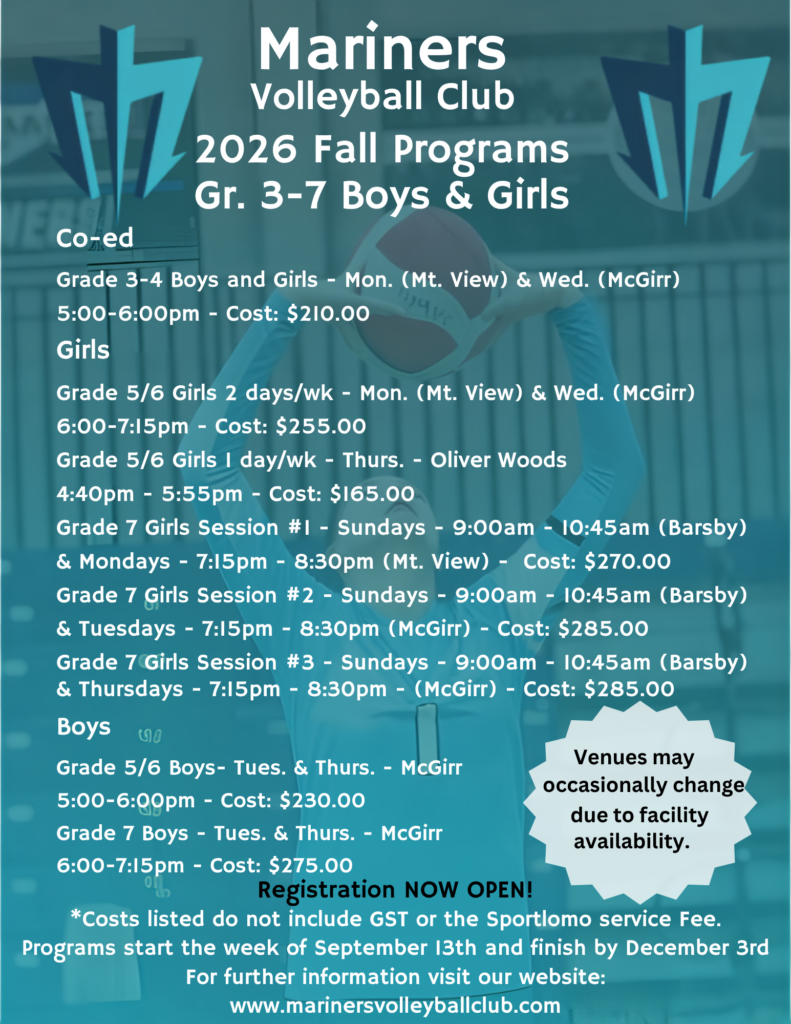 Mariners Volleyball Club 2026 Fall Programs