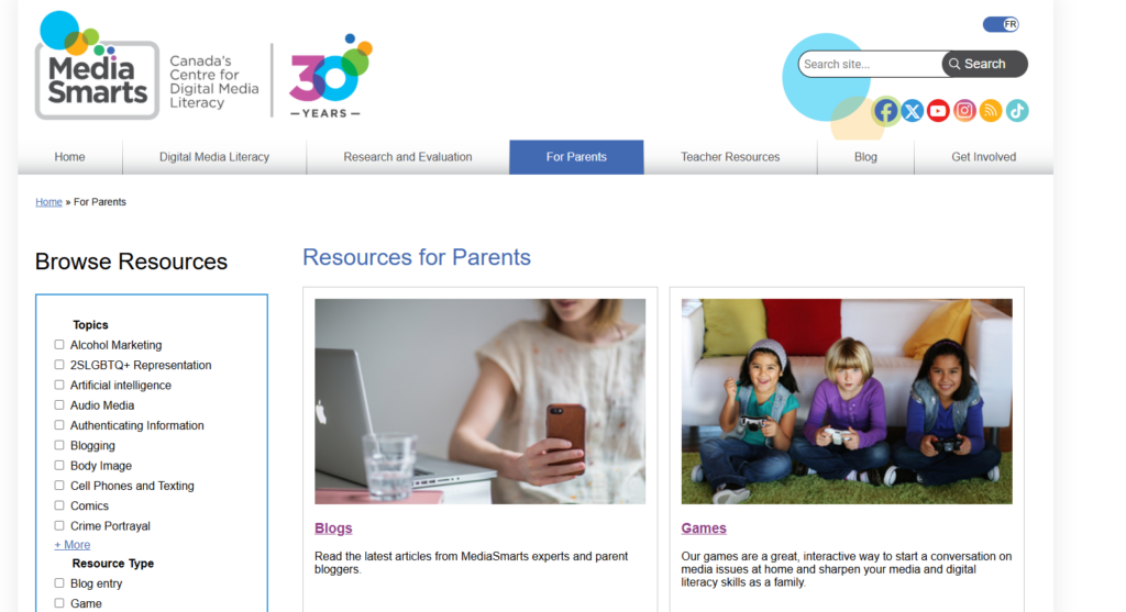 Media smarts - Resources  for parents