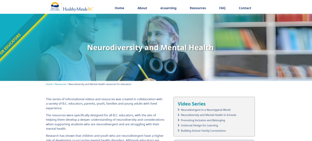 Neurodiversity - screenshot of linked page
